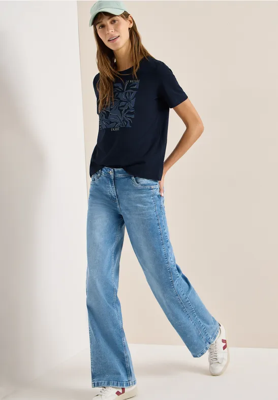 Thumbnail - Cecil Damen T-Shirt mit Rundhals und Frontprint in Blau, Gr: L