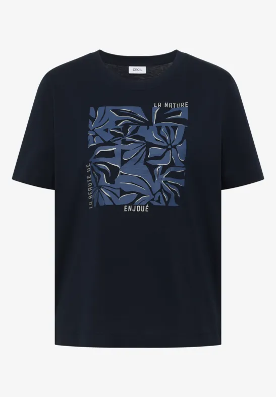 Thumbnail - Cecil Damen T-Shirt mit Rundhals und Frontprint in Blau, Gr: L
