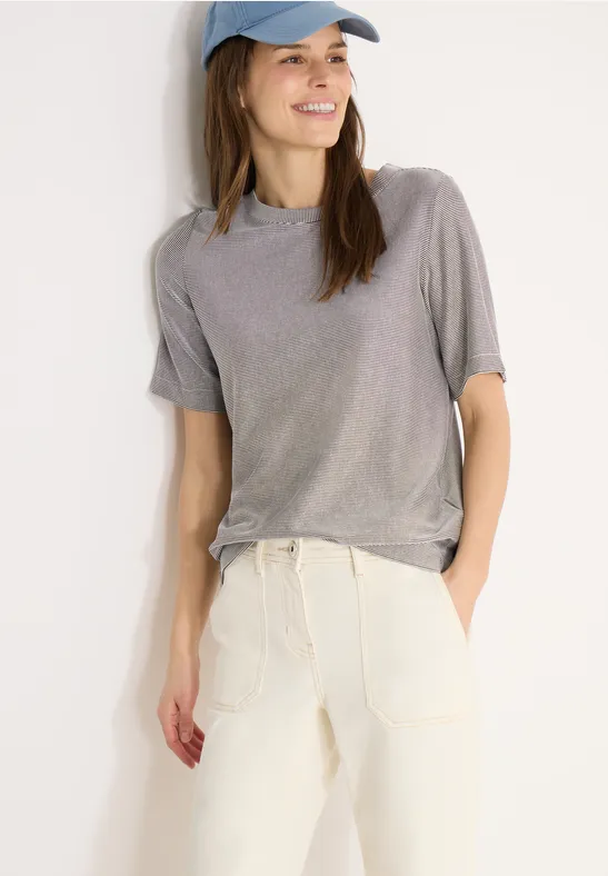 cecil T-Shirt Struktur Streifen Viskose Braun