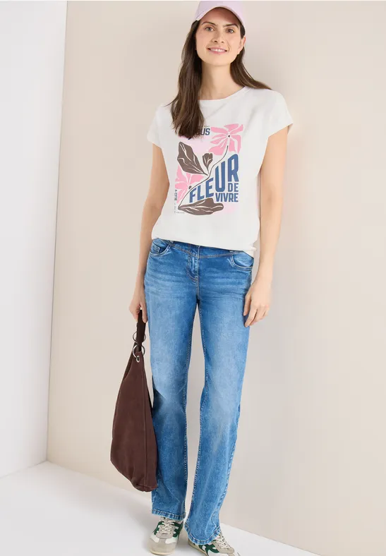 Thumbnail - Cecil Damen T-Shirt mit Boatneck und Frontprint in Weiß, Gr: M