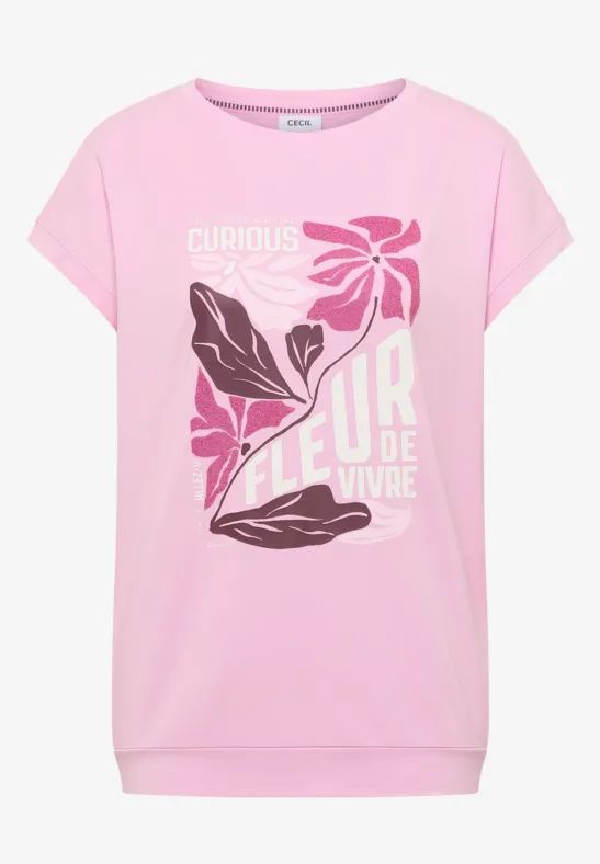 Thumbnail - Cecil Damen T-Shirt mit Boatneck und Frontprint in Rosa, Gr: M