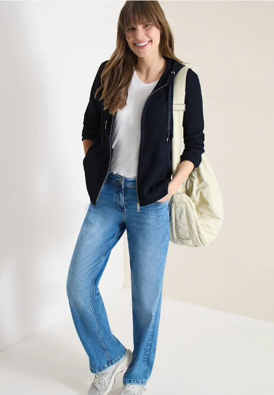 Thumbnail - Cecil Damen Langarm Jacke mit Kapuze und Taschen in Blau, Gr: XL