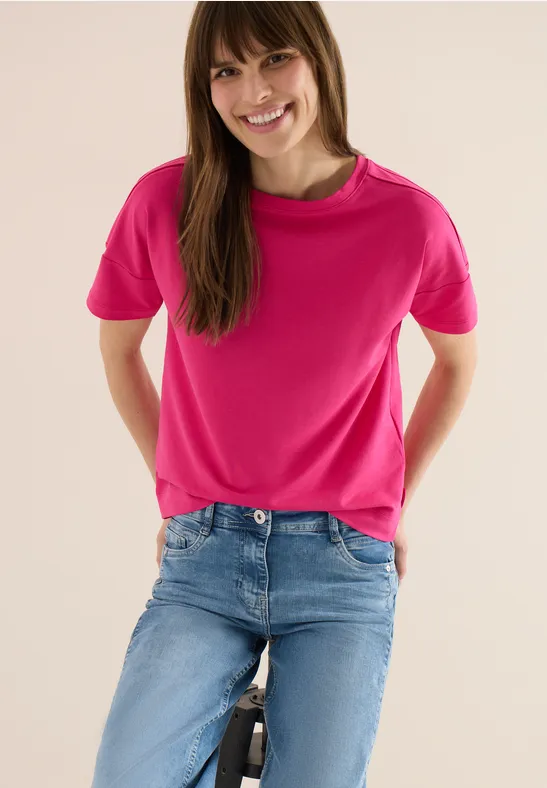 Thumbnail - Cecil Damen Kurzarm T-Shirt mit Schulterdetail in Pink, Gr: S