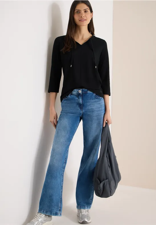 Thumbnail - Cecil Damen 3/4-Arm Shirt mit Split Neck in Schwarz, Gr: XXL