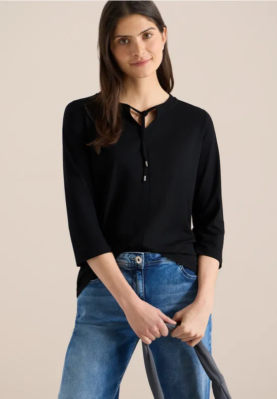 Thumbnail - Cecil Damen 3/4-Arm Shirt mit Split Neck in Schwarz, Gr: XL