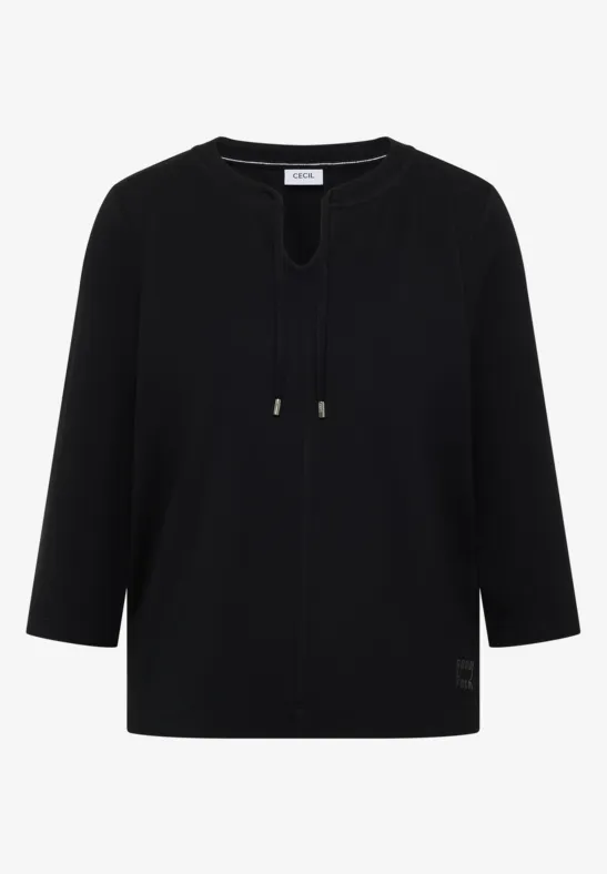 Thumbnail - Cecil Damen 3/4-Arm Shirt mit Split Neck in Schwarz, Gr: XXL