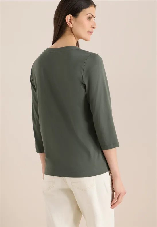 3/4-Arm Shirt mit Split Neck günstig online kaufen