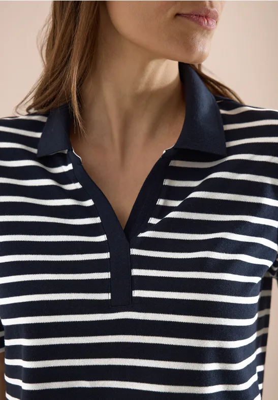 cecil Poloshirt Polokragen Streifen Modal-Baumwolle-Esla Blau