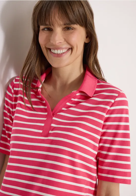 cecil Poloshirt Polokragen Streifen Modal-Baumwolle-Esla Rot