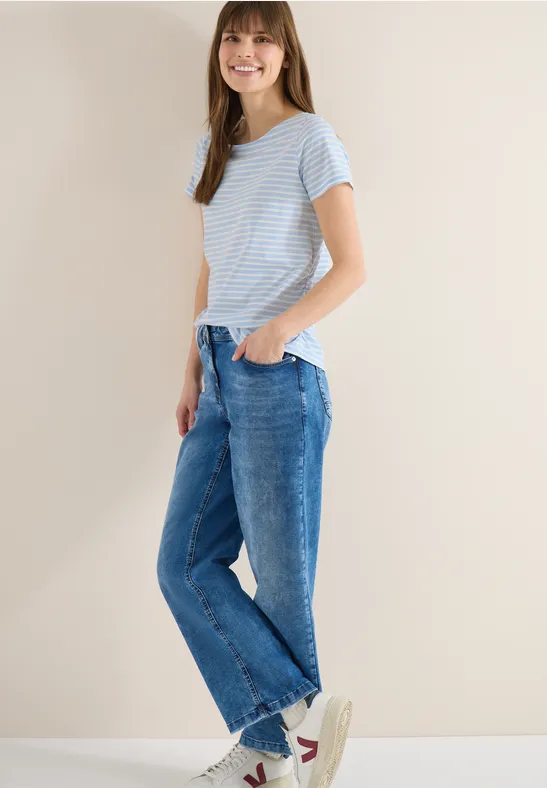 Thumbnail - Cecil Damen Kurzarm Shirt mit seitlicher Raffung in Blau, Gr: XS