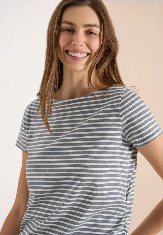 cecil Shirt Kurzarm Mit Seitlicher Raffung Baumwolle Blau