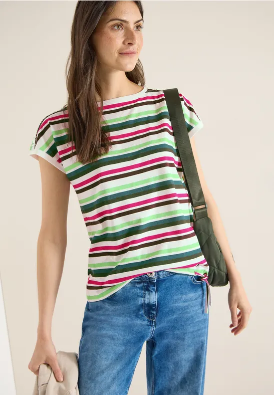 Thumbnail - Cecil Damen T-Shirt mit Rundhals und Raffung in Grün, Gr: M