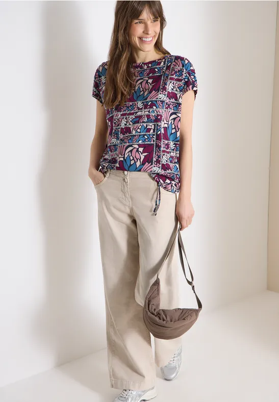 Thumbnail - Cecil Damen Kurzarm Shirt mit Patchwork-Print in Rot, Gr: L