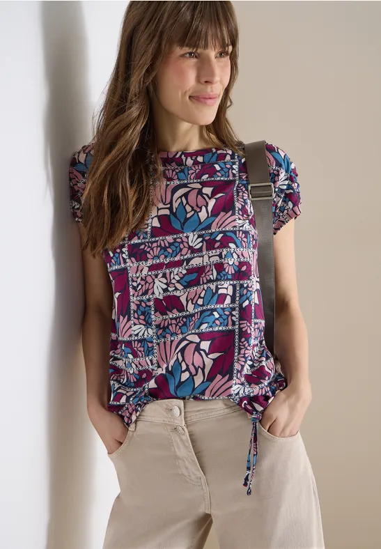 Thumbnail - Cecil Damen Kurzarm Shirt mit Patchwork-Print in Rot, Gr: XXL