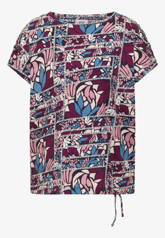 Thumbnail - Cecil Damen Kurzarm Shirt mit Patchwork-Print in Rot, Gr: XXL