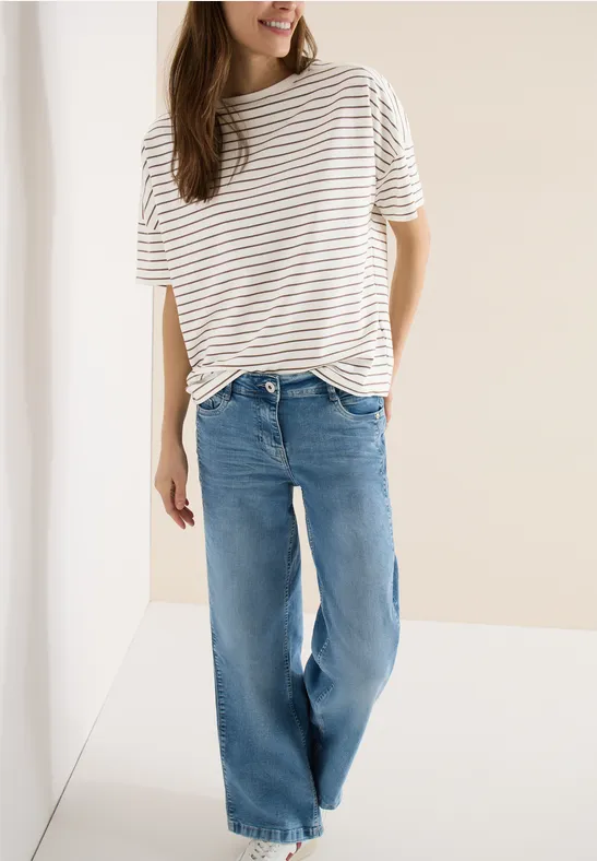 Thumbnail - Cecil Damen T-Shirt mit Boatneck und Streifen in Beige, Gr: L