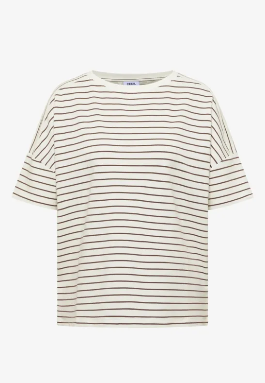 Thumbnail - Cecil Damen T-Shirt mit Boatneck und Streifen in Beige, Gr: L