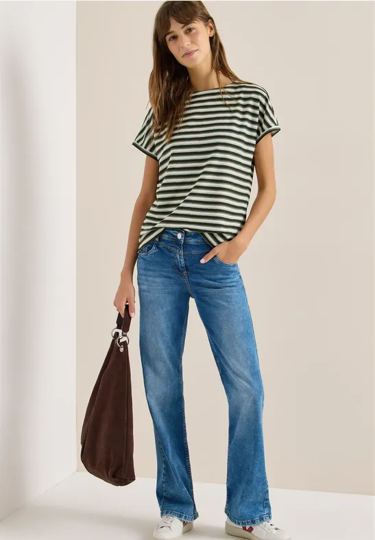 Thumbnail - Cecil Damen Gestreiftes T-Shirt in Grün, Gr: S