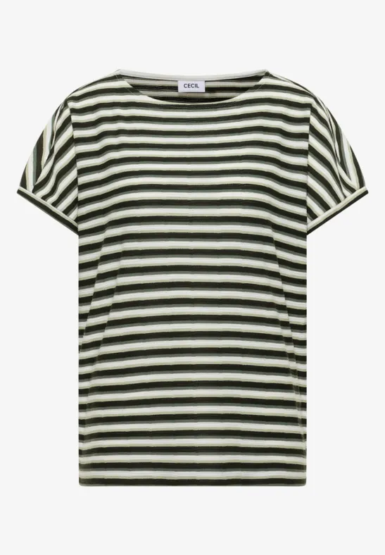Thumbnail - Cecil Damen Gestreiftes T-Shirt in Grün, Gr: S