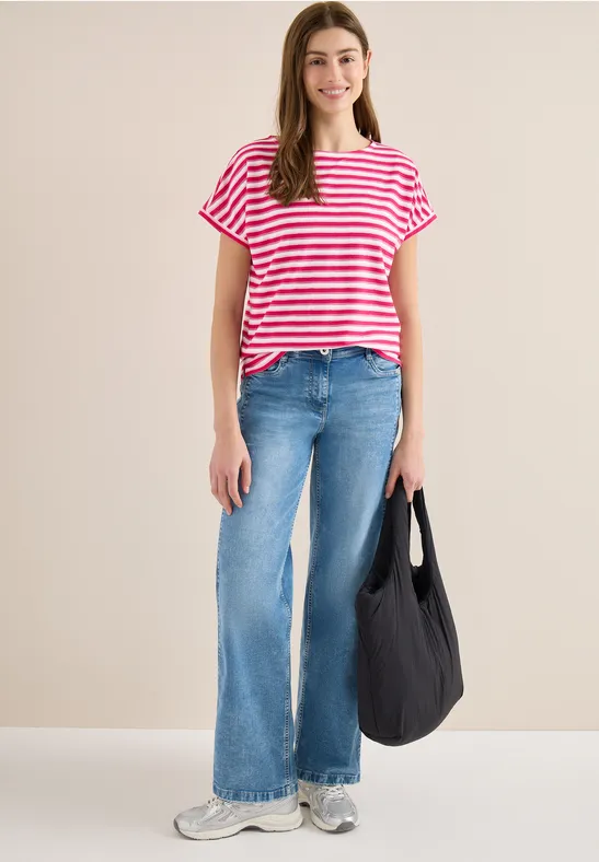 Thumbnail - Cecil Damen T-Shirt mit mehrfarbigen Streifen in Pink, Gr: L