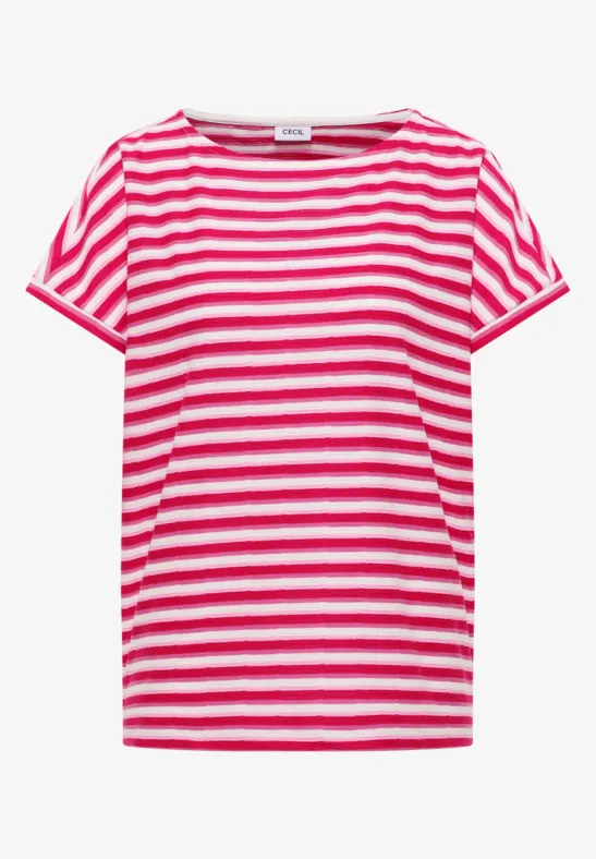 Thumbnail - Cecil Damen T-Shirt mit mehrfarbigen Streifen in Pink, Gr: L