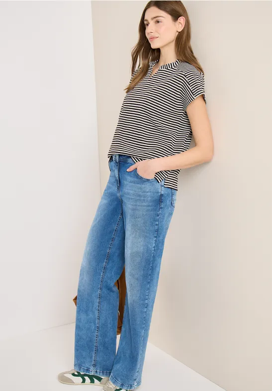 Thumbnail - Cecil Damen T-Shirt mit Split Neck und Struktur in Braun, Gr: M