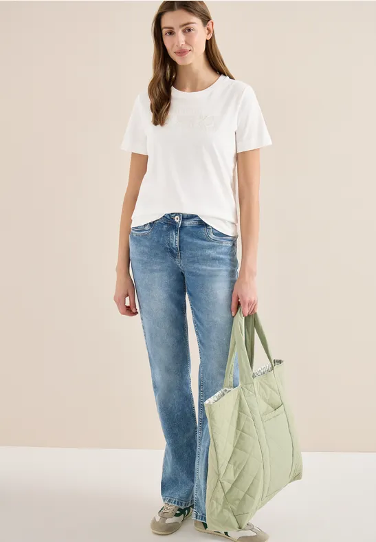 Thumbnail - Cecil Damen Basic T-Shirt mit Rundhals und Frontprint in Weiß, Gr: XXL