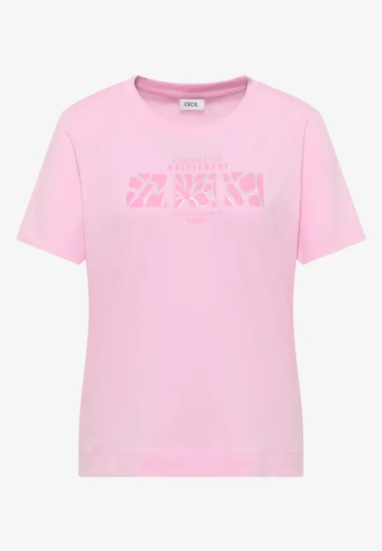 Thumbnail - Cecil Damen Basic Shirt mit Frontprint in Rosa, Gr: S