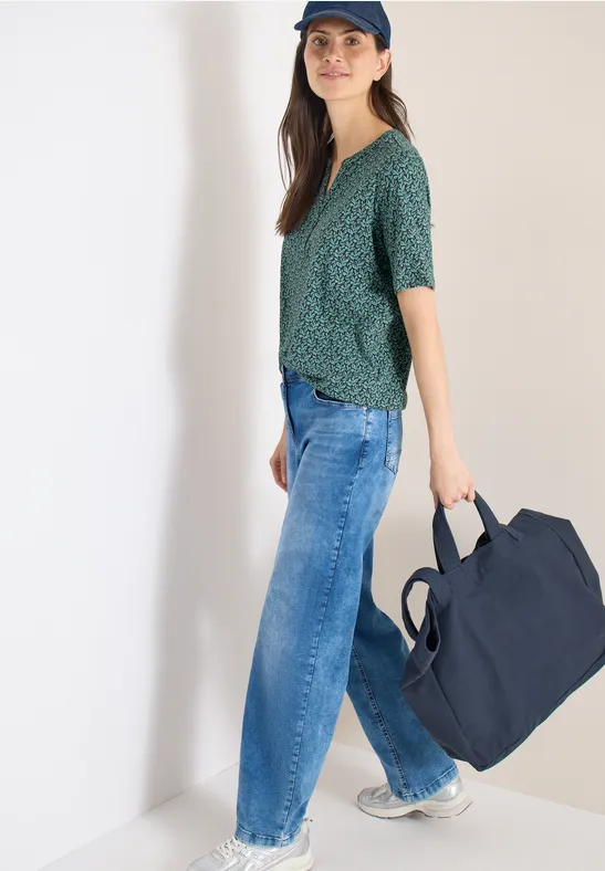 cecil Split Neck Shirt Blätter-Print Baumwolle Grün