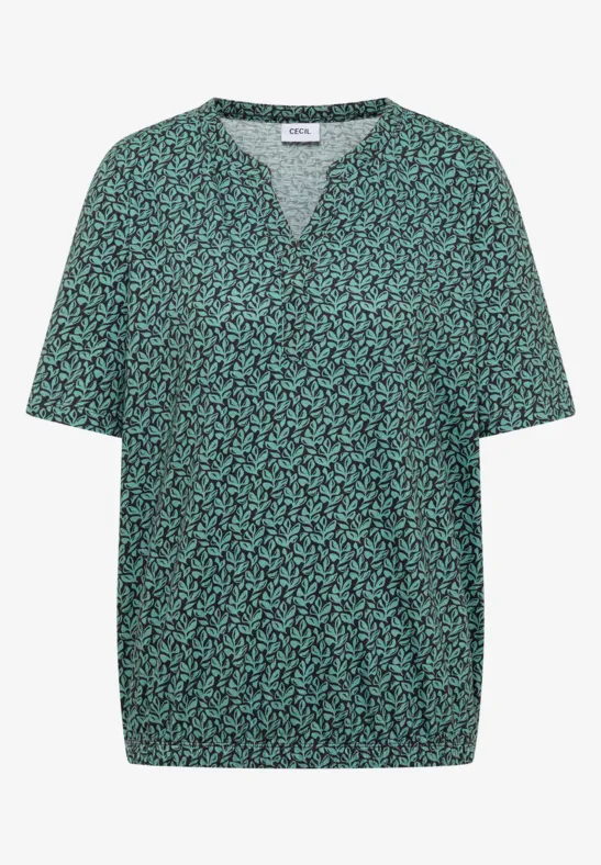 Thumbnail - Cecil Damen Shirt mit Split Neck und Print in Grün, Gr: S