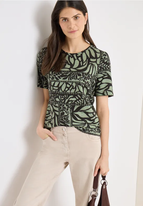 cecil Kurzarm T-Shirt Patchwork Baumwolle Gruen