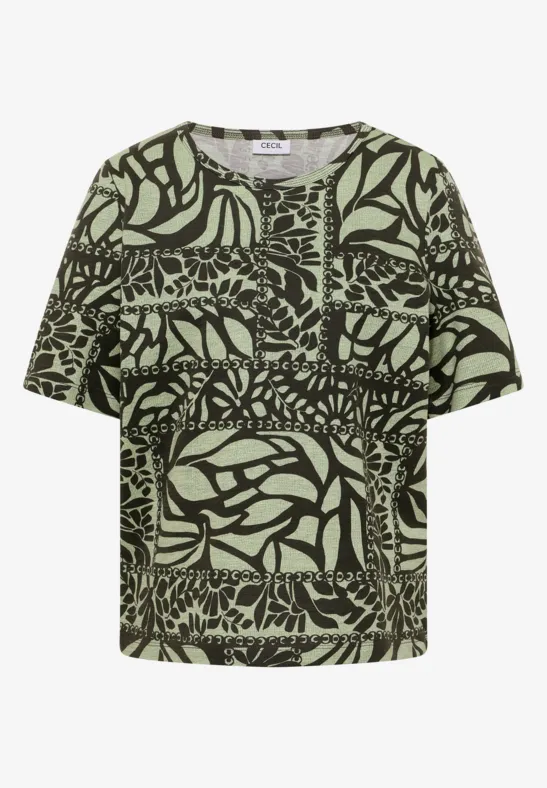 Thumbnail - Cecil Damen Kurzarm T-Shirt mit Patchwork Print in Grün, Gr: L