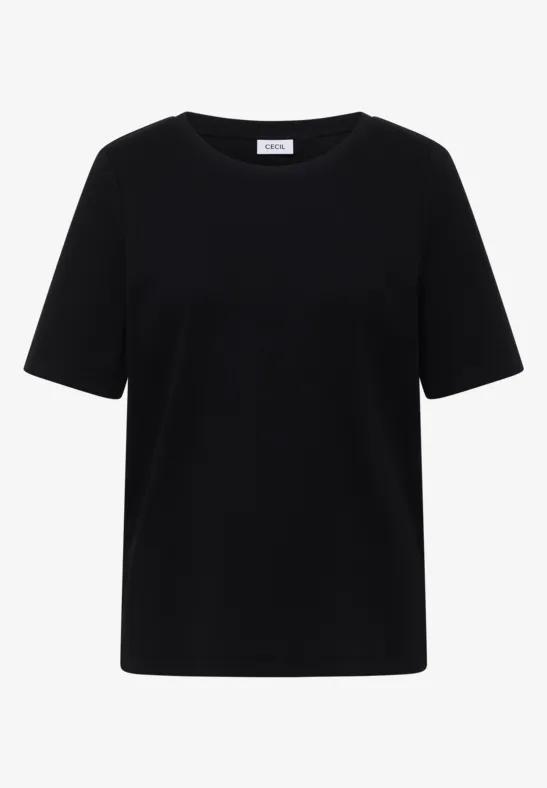 Thumbnail - Cecil Damen Basic Rippstruktur T-Shirt in Schwarz, Gr: XXL