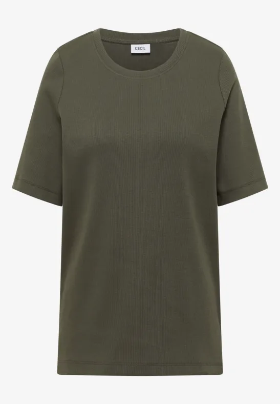 Thumbnail - Cecil Damen Basic T-Shirt in Rippstruktur in Grün, Gr: M
