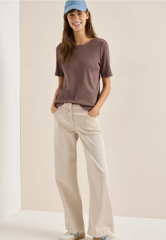 Thumbnail - Cecil Damen Basic Rippstruktur T-Shirt in Beige, Gr: M