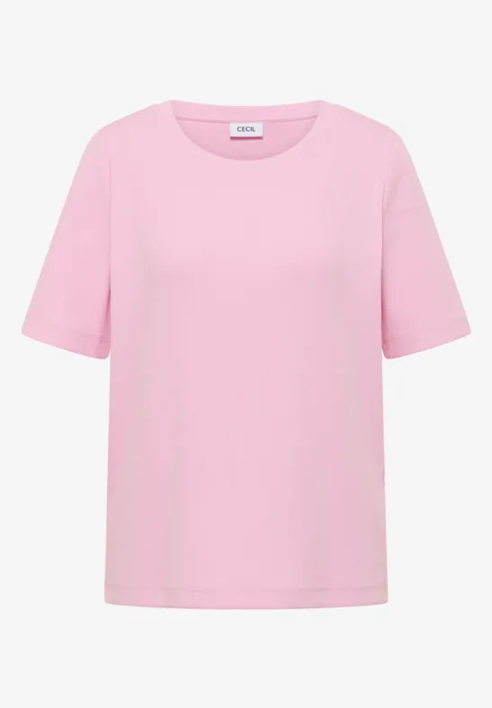 Thumbnail - Cecil Damen Basic T-Shirt in Rippstruktur in Rosa, Gr: 3XL