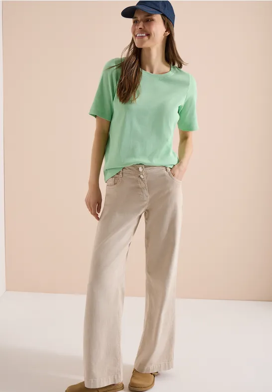 cecil Basic Rippstruktur T-Shirt Baumwolle-Polyester Grün