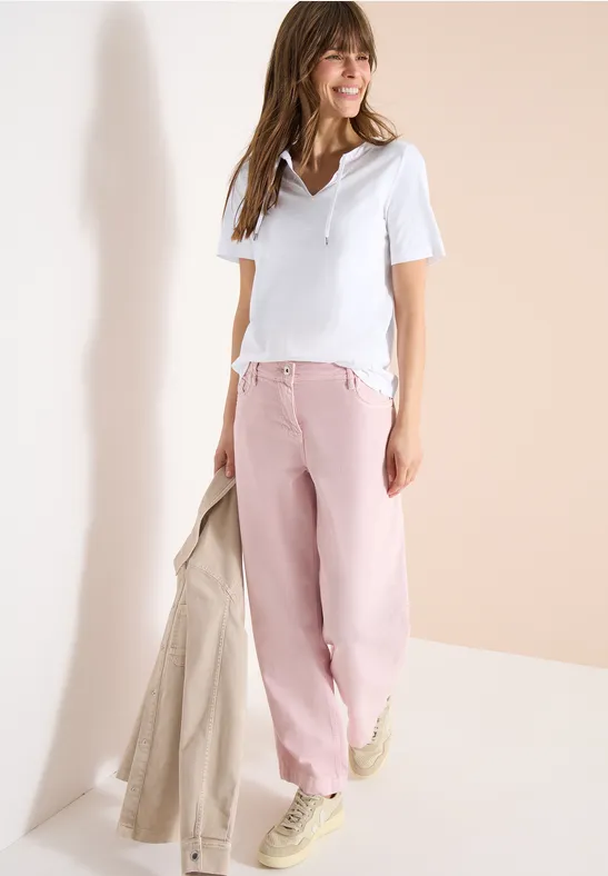 Thumbnail - Cecil Damen Kurzarm Shirt mit Split Neck in Weiß, Gr: XXL