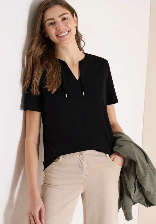 CECIL Kurzarm Shirt mit Split Neck günstig online kaufen