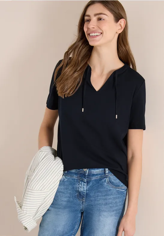 CECIL Kurzarm Shirt mit Split Neck günstig online kaufen