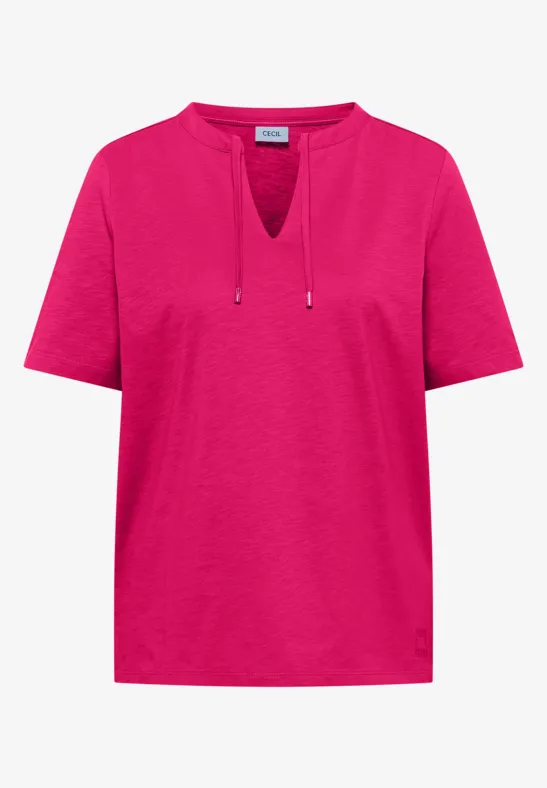Thumbnail - Cecil Damen Kurzarm Shirt mit Split Neck in Pink, Gr: 3XL