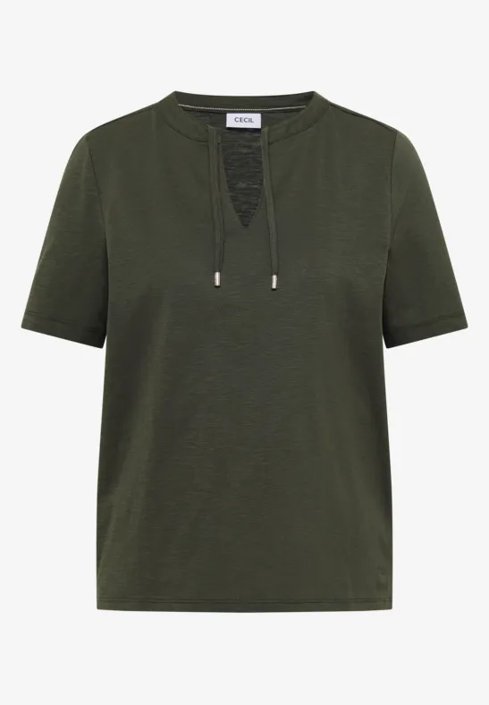Thumbnail - Cecil Damen Kurzarm Shirt mit Split Neck in Grün, Gr: L