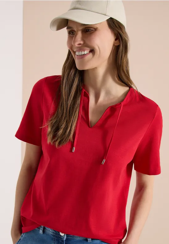 cecil Kurzarm Shirt Split Neck Baumwolle Rot
