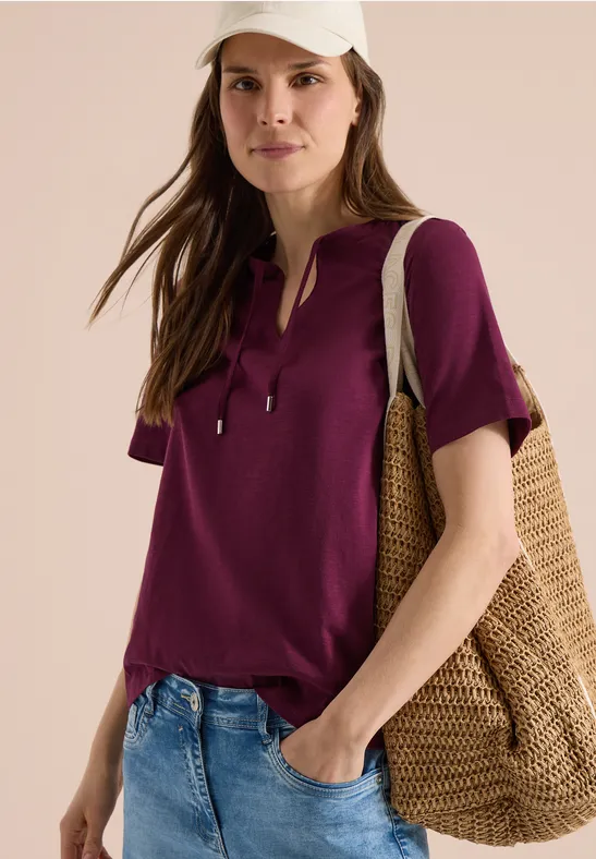 cecil Kurzarm Shirt Split Neck Baumwolle Rot