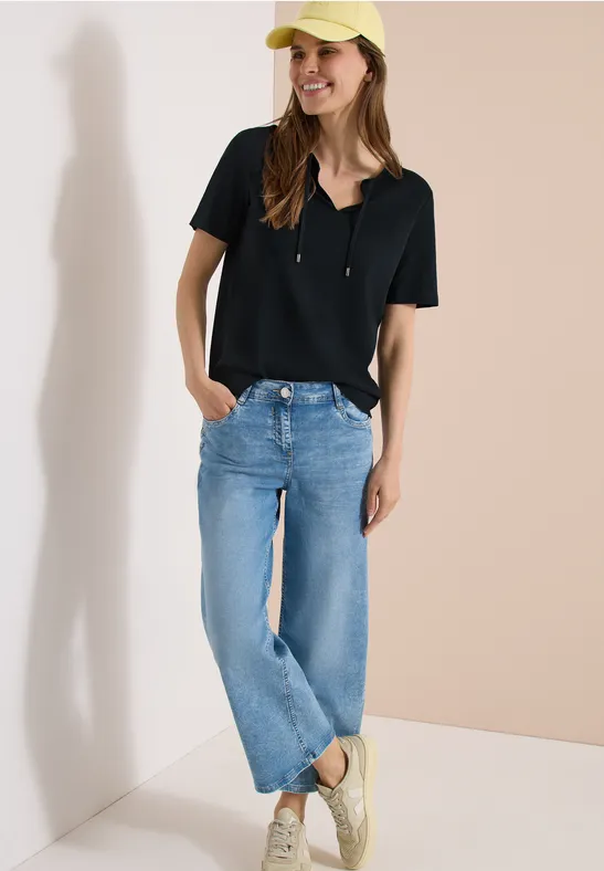 cecil Shirt Kurzarm Split Neck Baumwolle Grün