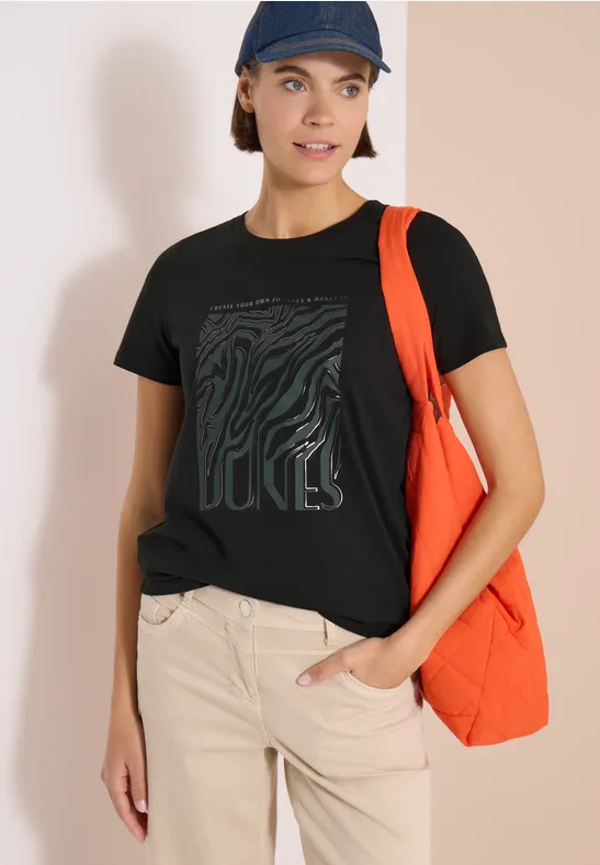 cecil T-Shirt Rundhals Folienprint Grün