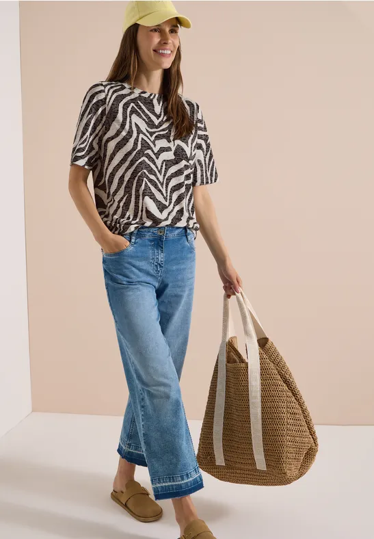 cecil T-Shirt Ausbrenner Zebraprint Braun