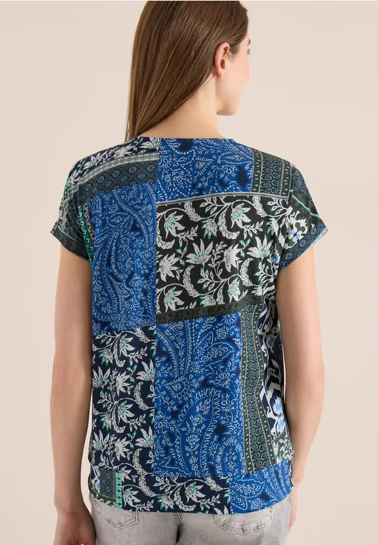 CECIL T-Shirt mit V-Neck und Patchwork-Print günstig online kaufen