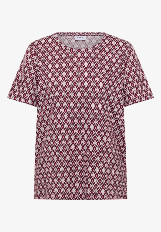 Thumbnail - Cecil Damen Basic T-Shirt mit Minimal Print in Rot, Gr: S