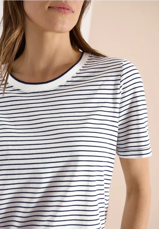 cecil Kurzarm Shirt Rundhals Streifen Baumwolle-Modal Blau
